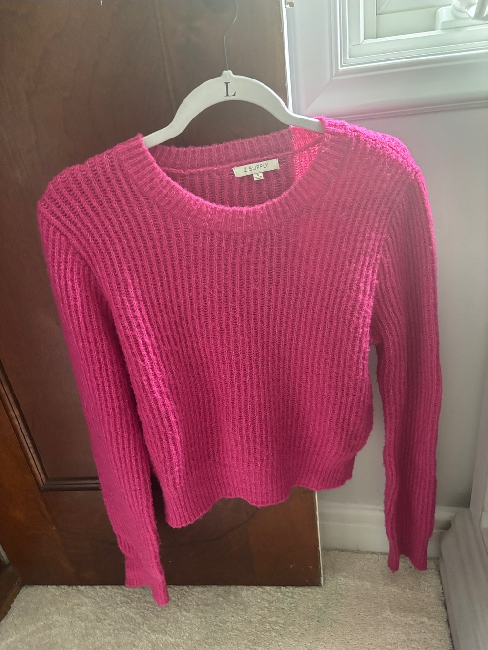 Z Supply Bright Pink Ribbed Crewneck Sweater